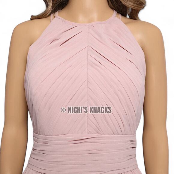 Bill Levkoff Frost Rose Halter Chiffon Bridesmaid Formal Maxi Dress Size 12 - Picture 4 of 12
